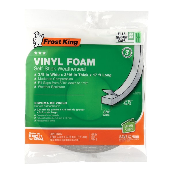 Frost King Frost King Gray Foam/Vinyl Weather Seal For Doors and Windows 17 ft. L X 0.19 in. V443H - main